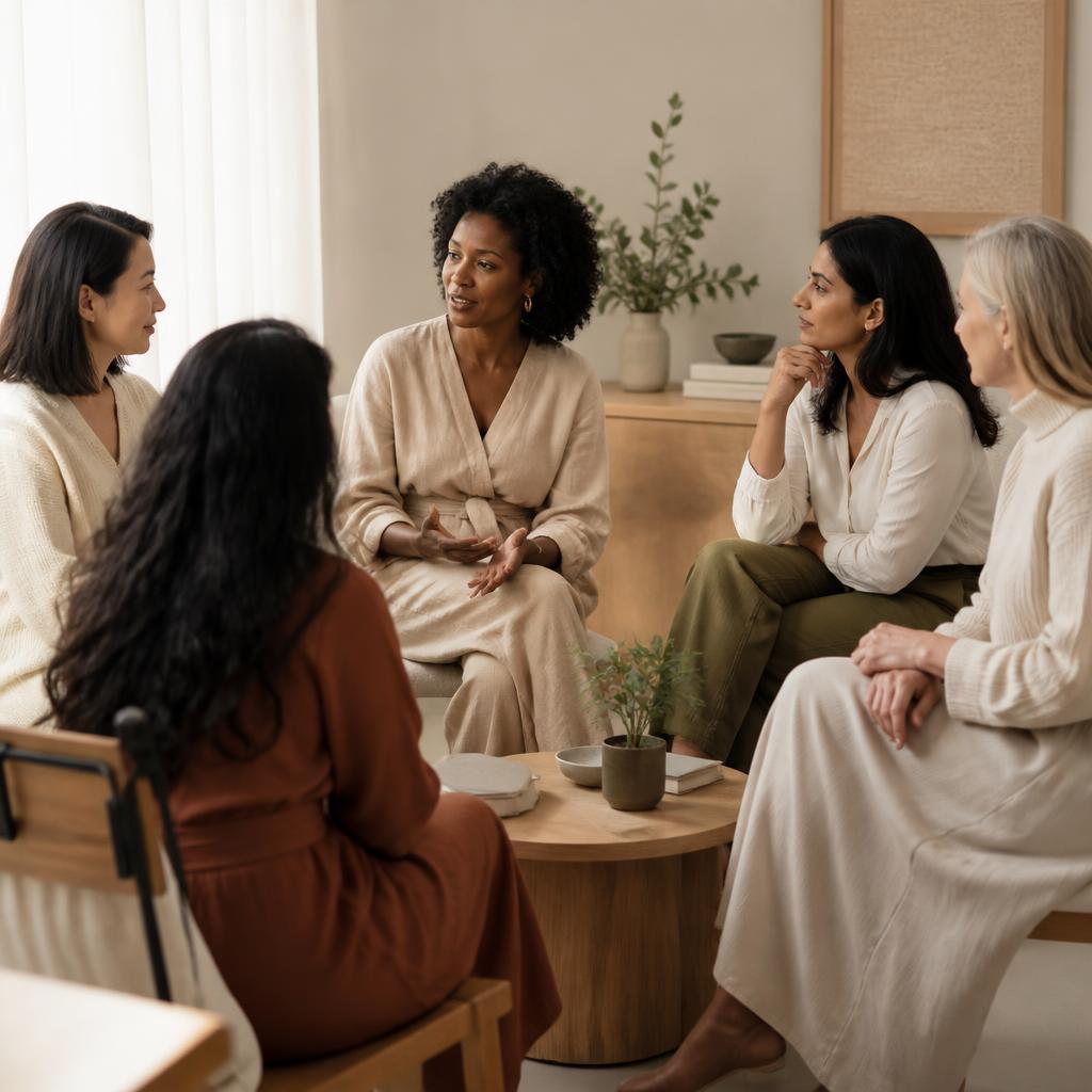 Adults in a supportive conversation circle